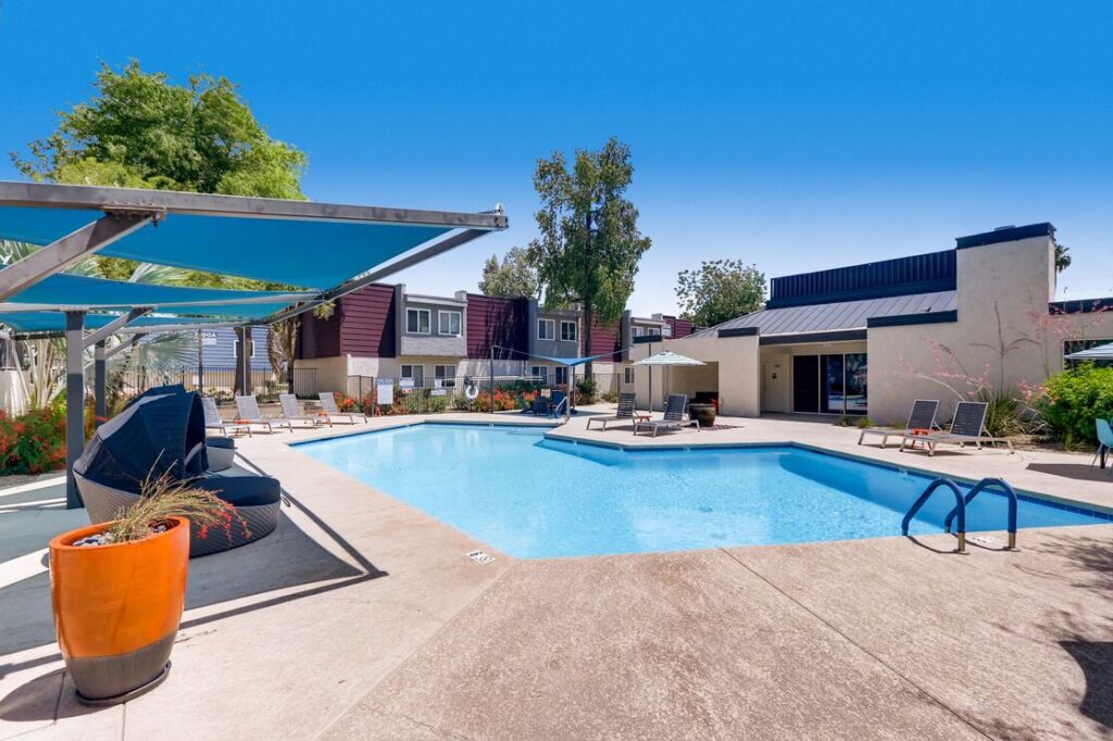 Swimming Pool with covered deck seating